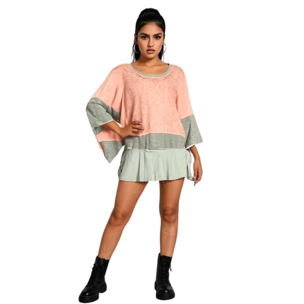 GRACE ELEMENTS Orange/Tan Layered Look Knit Top NWT Small